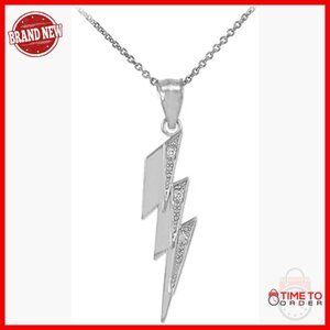 Sterling Silver Lightning Bolt Pendant Necklace with CZ Stones